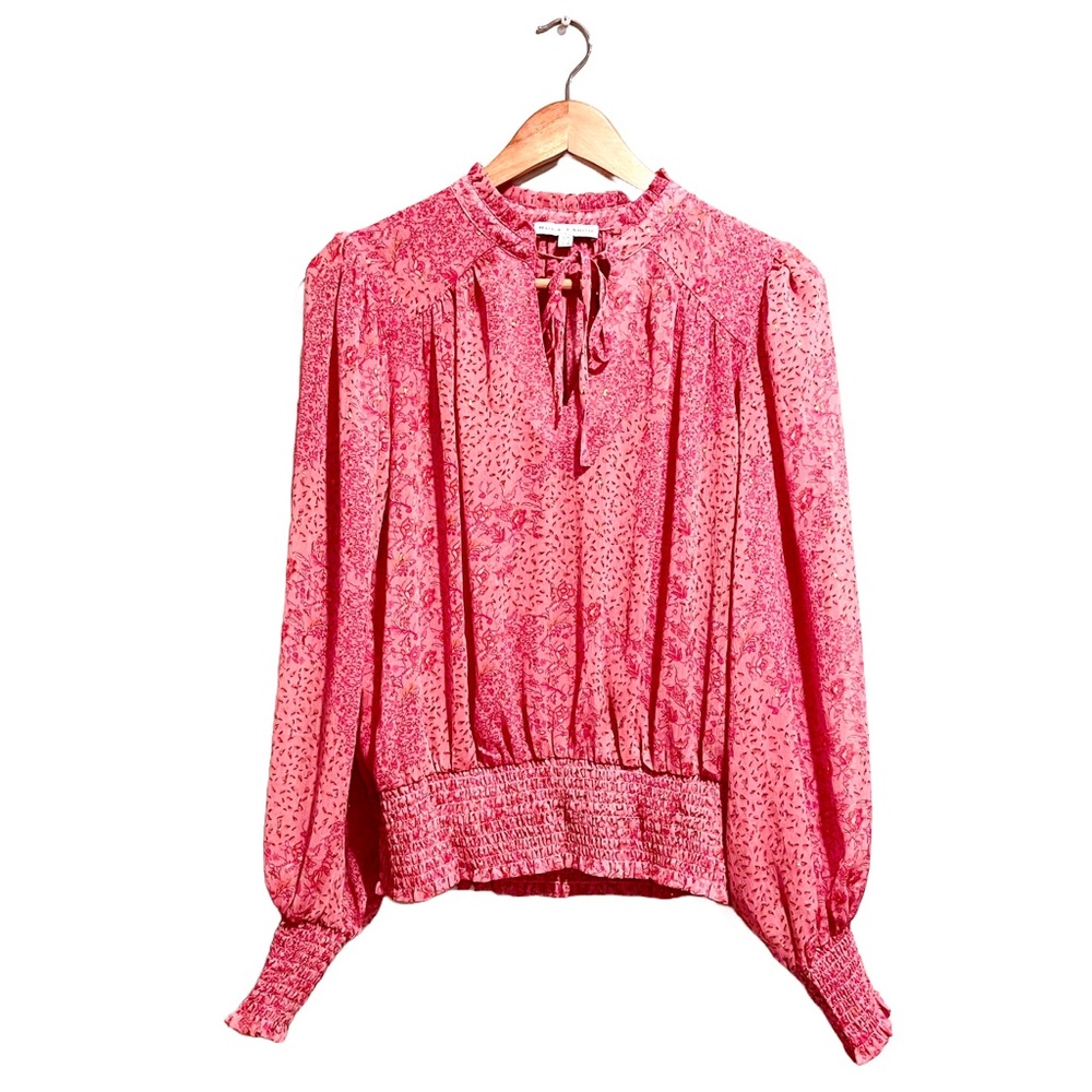 Maison d’Amelie Paris pink floral sheer peasant blouse